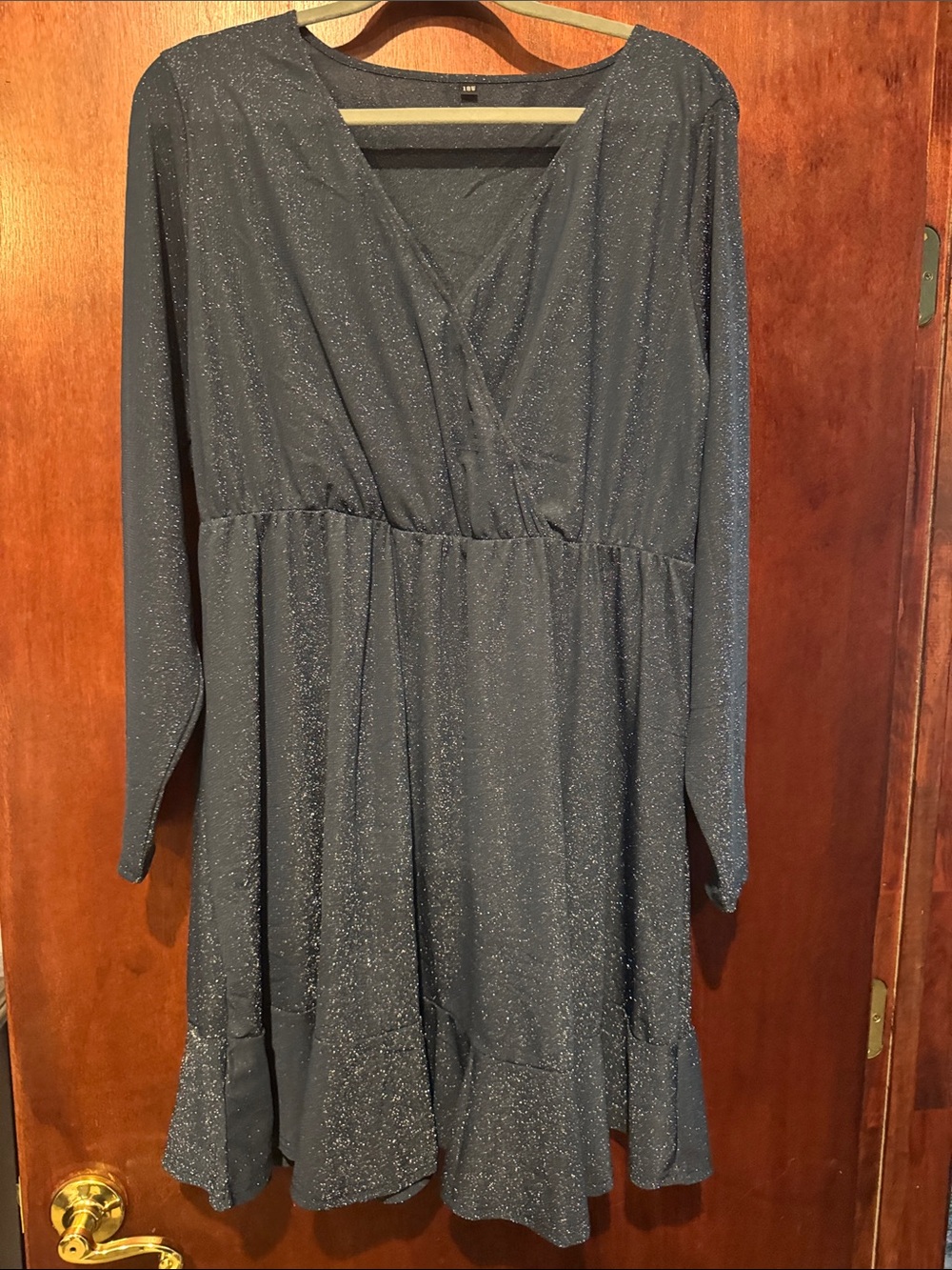 Sparkle Long-Sleeve Wrap-Style Women’s Dress - Navy sparkle